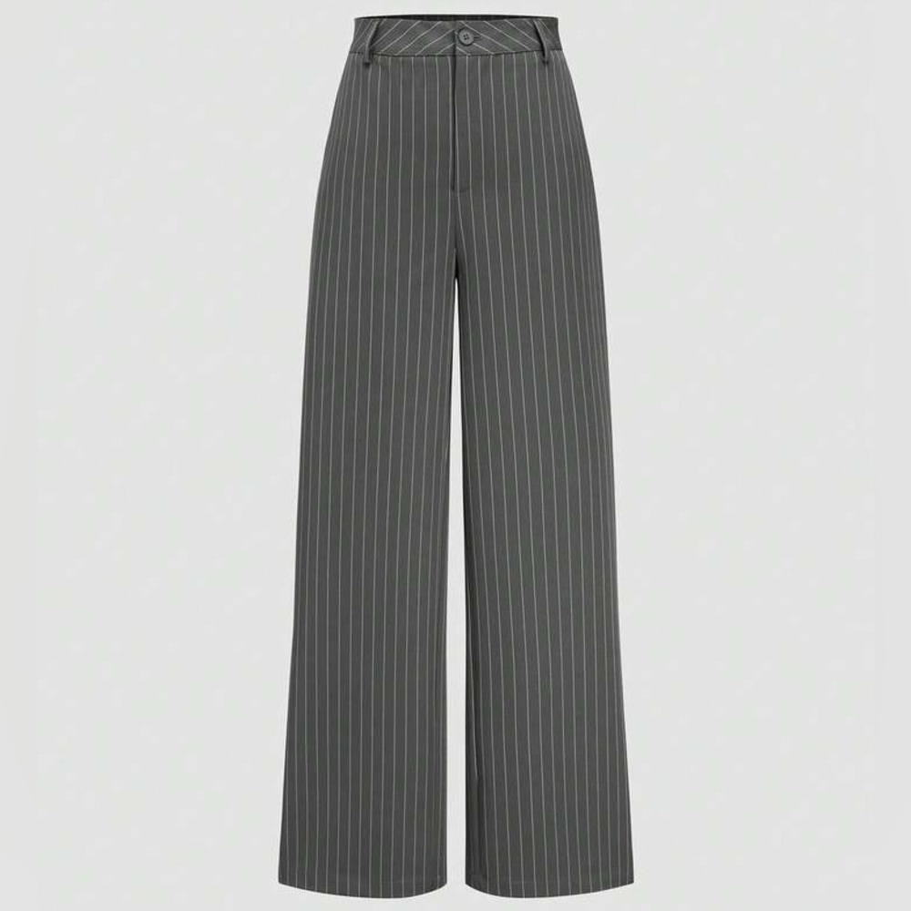 Gray Pinstripe Wide-Leg Pants